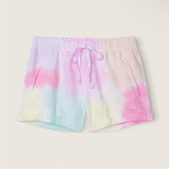 Victoria's Secret PINK Rolled Hem Sweat Shorts Tie Dye Logo Small NEW - Picture 2 of 5